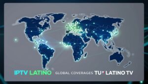 Mapa mundial con conexiones que muestran la cobertura global de IPTV Latino de Tu Latino TV en preguntas frecuentes IPTV