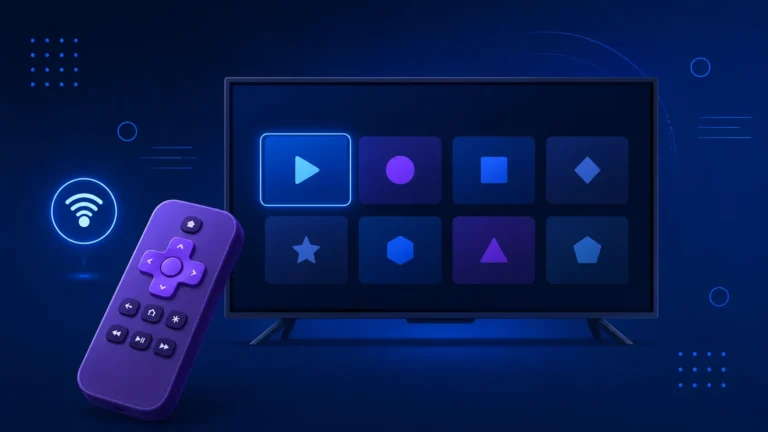 Control remoto de Roku frente a una Smart TV con el canal de Tu Latino TV en smart tv